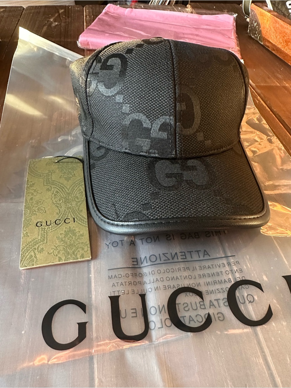Source Unknown Black Gucci Monogram Baseball Cap
